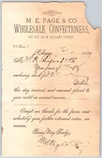 Chicago M.E. Page & Co. Wholesale Confectioners 1889 Billhead Receipt to Buford