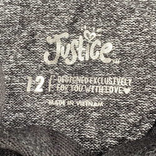 Justice Hooded Pullover Youth Girl’s 12 Gray & Black Long Sleeve Lightweight - Picture 7 of 8