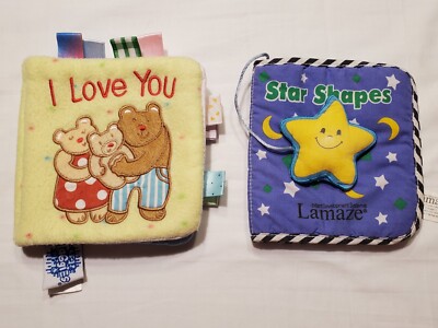 TAGGIES Plush I LOVE YOU Baby Cloth Book 2004 & LAMAZE Star Shapes 2 Soft Books