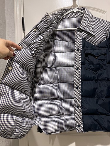 RARE Vintage Woolrich Mens Medium Blue Gingham Goose Down Puffer Jacket Snap - Picture 9 of 9