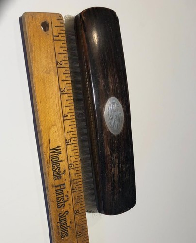 Inlaid Sterling "WGL" monogram Walnut  Clothing Brush 1920's  8" long Horsehair