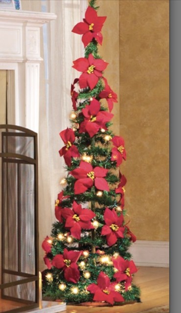 2 Pull Up Fully Decorated Prelit Poinsettia Tree Holiday For Sale