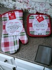Christmas Kitchen Linens "Most Wonderful... " Oven Mitt & 2 Pot Holders (3 Pc )
