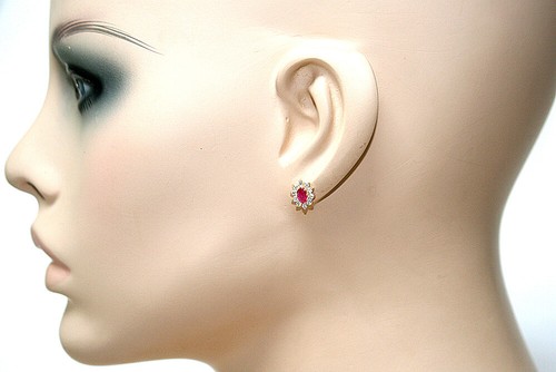 9ct Gold Ruby and CZ Studs Cluster Earrings Made in UK Gift Boxed Birthday Gift - Picture 3 of 4