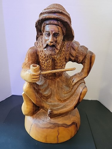 Tallada en madera israelita vintage con pipa y jarra - Imagen 1 de 5
