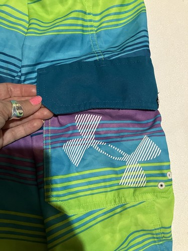 Under Armour Board Shorts Men Sz 36x10” Stripes Drawstring Waist Cargo Swimming. - Picture 3 of 4