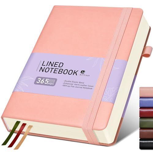 Lined Journal Notebook with 365 Pages, Hardcover Leather Journal for A4 Blush