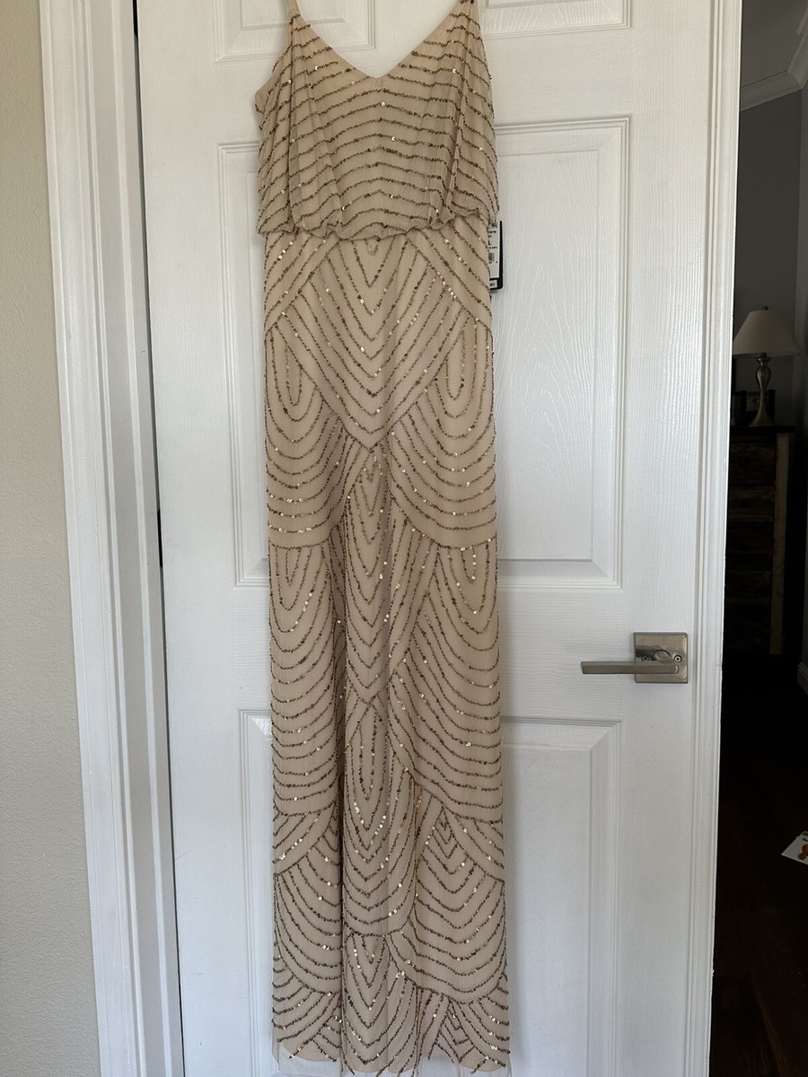 New Adrianna Papell Rose Gold Beaded Sequined Dress Sz 10 | eBay