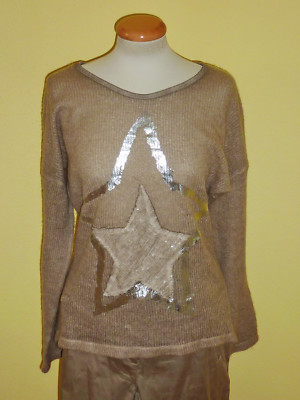 Lightweight Jumper Tan With Star Vintage Size L Made In Italy New