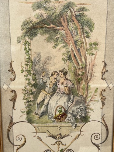 VINTAGE SET TWO YOUNG LOVERS & DRINKERS PRINTS FRANCIOS BOUCHER ANTOINE WATTEAU - Picture 9 of 12