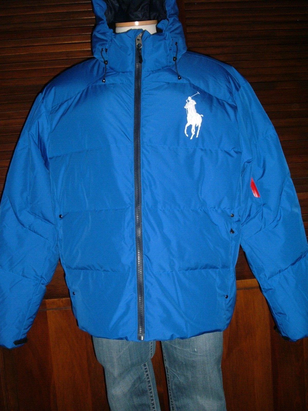 Polo Ralph Lauren uomo Big Pony piumino con cappuccio blu grande e alto 2XB nuovo con etichette
