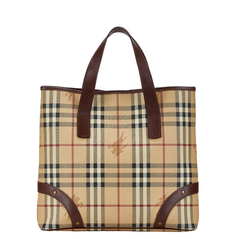 Burberry Nova Check Shadow Horse Handbag Tote Bag Beige Wine Red PVC Leather W