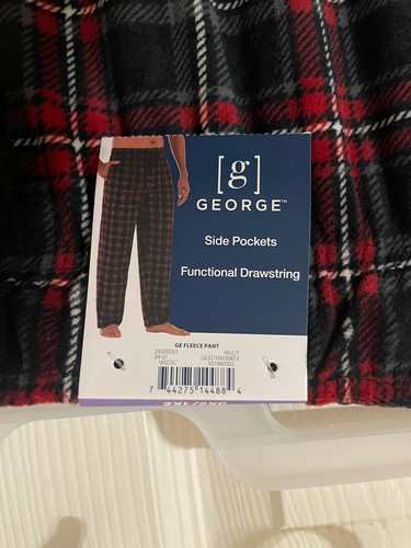 George Mens Grey Red Black Flannel Ultra Soft Pajama Pants W/ Pockets Size 2XL - Picture 2 of 5