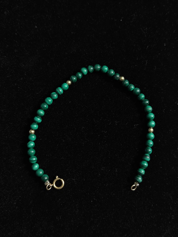 Brazalete de cuentas de oro y malaquita de oro de 7 pulgadas de 14 k para mujer con anillo de resorte... Foto 4 de 4