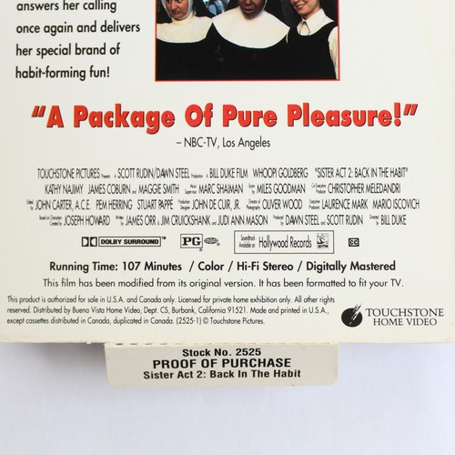 Sister Act 2 Back IN The Habit Komödie VHS Film Von Touchstone Heim Video 1993 - Bild 4 von 5
