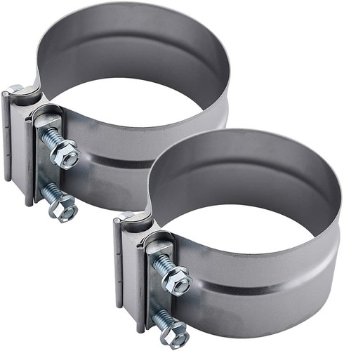 2Pc 4" T304 Stainless Steel Lap Joint Band Muffler 4In Exhaust Pipe Clamp Sleeve - Picture 3 of 9