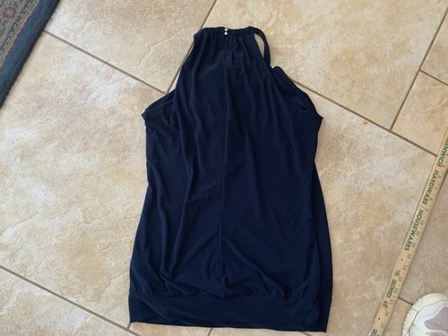 White House Black Market Navy Blue Sleeveless Blouse Small Halter Banded Bottom - Picture 8 of 9