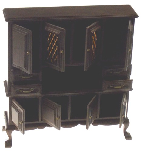 Vintage China Cabinet Walnut Furniture Drawers Doors Work Kitchen Mini Dollhouse - Picture 3 of 8