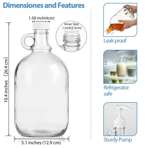 2 Pack 64 Oz Laundry Detergent Dispenser With Pump And Lid Half Gallon Glass Pum - Picture 6 of 6