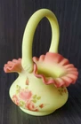 Fenton Art Glass Hand Painted Roses on Yellow Burmese Basket