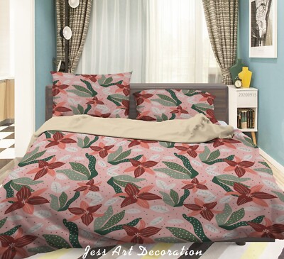 3D Flowers Leaves Flora Pattern Quilt Cover Set Bedding Sets Pillowcases Queen 2