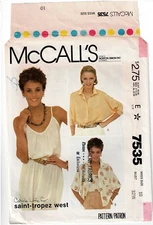 7535 Vintage Sewing Pattern 80's Blouse Camisole Misses size 10 bust 32.5"