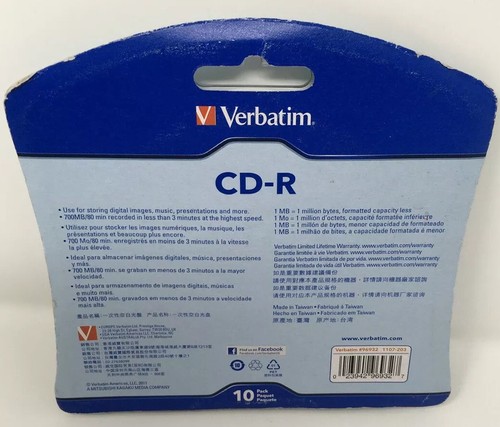 Verbatim 700MB 52x 80 Minute Recordable Disc CD-R 10 Pack - Picture 8 of 12