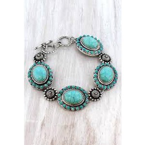 Turquoise-Bead-and-Burnished-Silvertone-Concho-Toggle-Bracelet