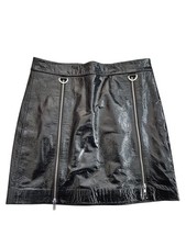 Michelle Mason Patent Leather Zippered Skipper Skirt Leather Mini Skirt Blk Sz 6