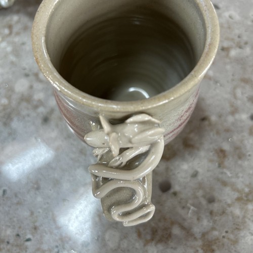 2 Vintage Studio Art Pottery Coffee Mugs Cups Mice Mouse Handle Signed Paldino - Picture 11 of 17