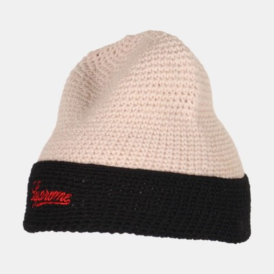 Supreme Pink / Black Script Beanie / Size One Size / Mens / Beige / Wool