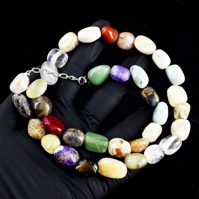 Hervorragendes Muster Amethyst & weiß Quart 497,00 kt Perlen beste Halskette RK 39 E714