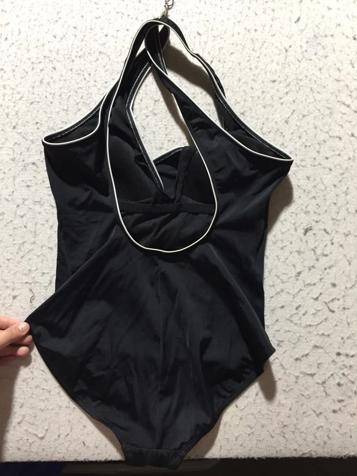 Speedo One Piece Swimsuit Womens 14 Black White Trim Accent Scoop Back Layered - Image 4 of 4