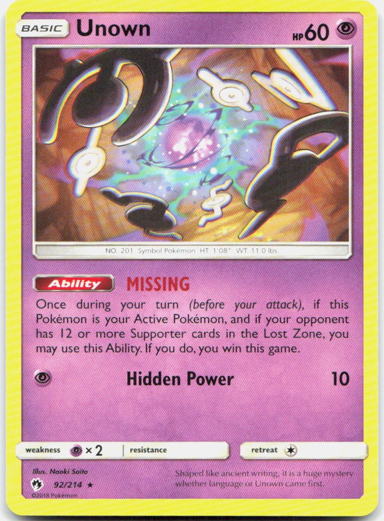 UNOWN 92/214 R LOST THUNDER POKEMON LP