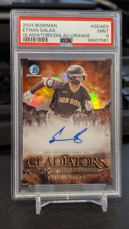 2024 Bowman Gladiators Ethan Salas 15/25 Orange Auto PSA 9