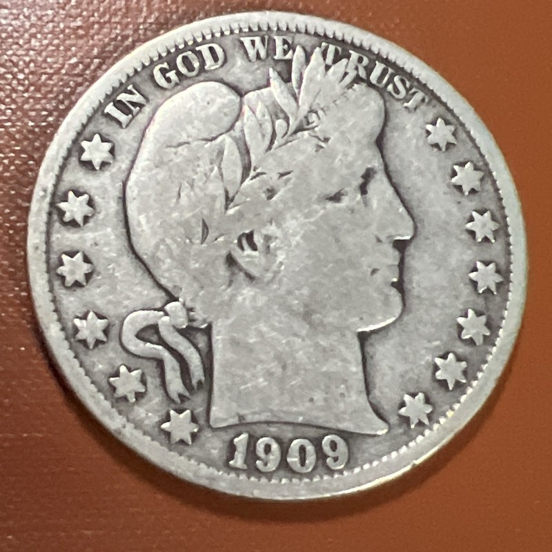 Scarce 1909-S Barber Silver Half Dollar.  Just under 1.8 million minted!