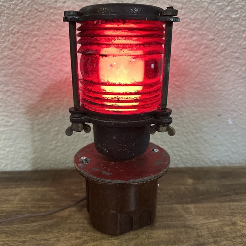 Vintage Maritime Red Signal Lamp Glass Nautical Boat Ship Light FA 64 - Picture 2 of 9