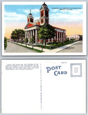 Vintage Linen Postcard: Cathedral of Immaculate Conception, Mobile, AL