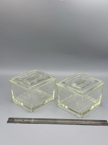 Set of 2 Depression Jeanette Glasbake Refrigerator Fridge Dishes Yellow Tint