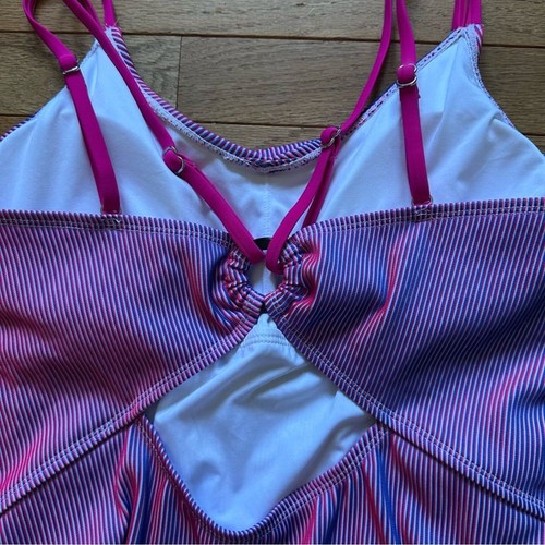 Cupshe One Piece Swimsuit Scoop Neck Ruched Double Straps O Ring Striped XL - Picture 6 of 9
