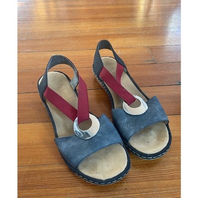 Rieker 659Q9-14 Regina navy red sandals silver metal ring Comfort Shoes sz 39/8