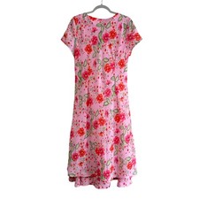 Vintage 90s Size 16 Pink Floral Midi Dress Prairie Country Teacher Cottagecore