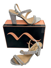 Nina Sabetha Rhinestone Silver Metallic Block Heel Sandals Women's 8.5 NIB