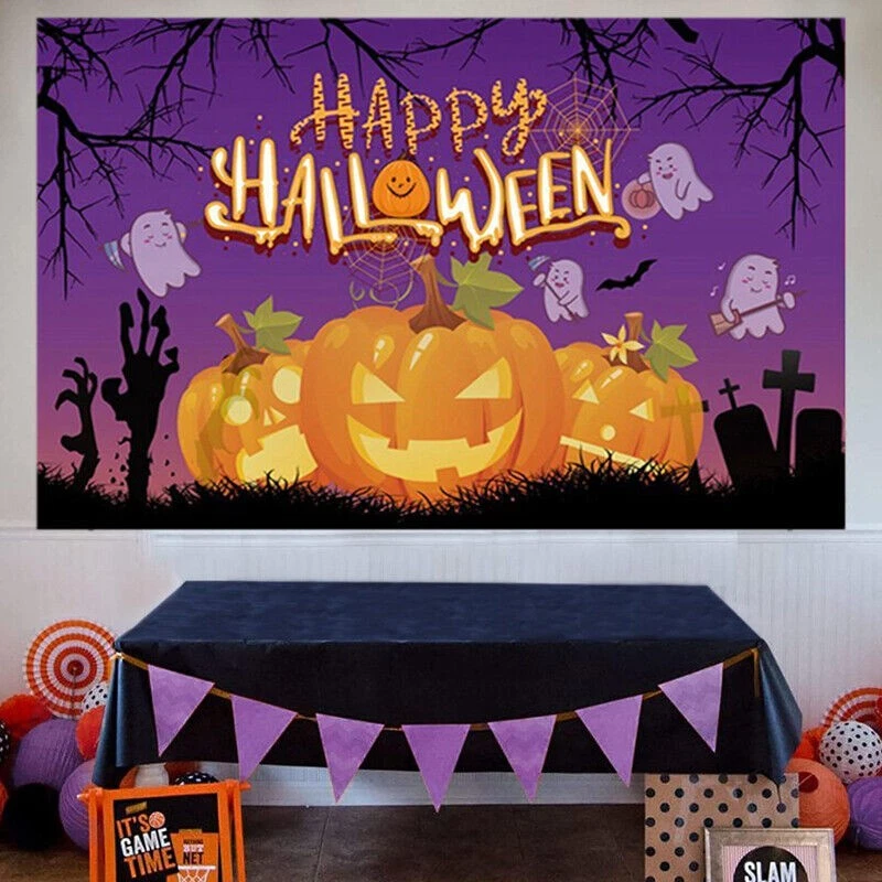 Happy Halloween Backdrop 4x6 Ft - Spooky Ghost Party Banner For Indoor Decor, Vinyl Fabric, Easy To Hang & Reusable