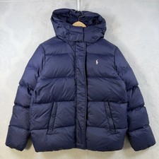 Polo Ralph Lauren Performance Puffer Jacket Boys L Navy Hooded Zip Logo