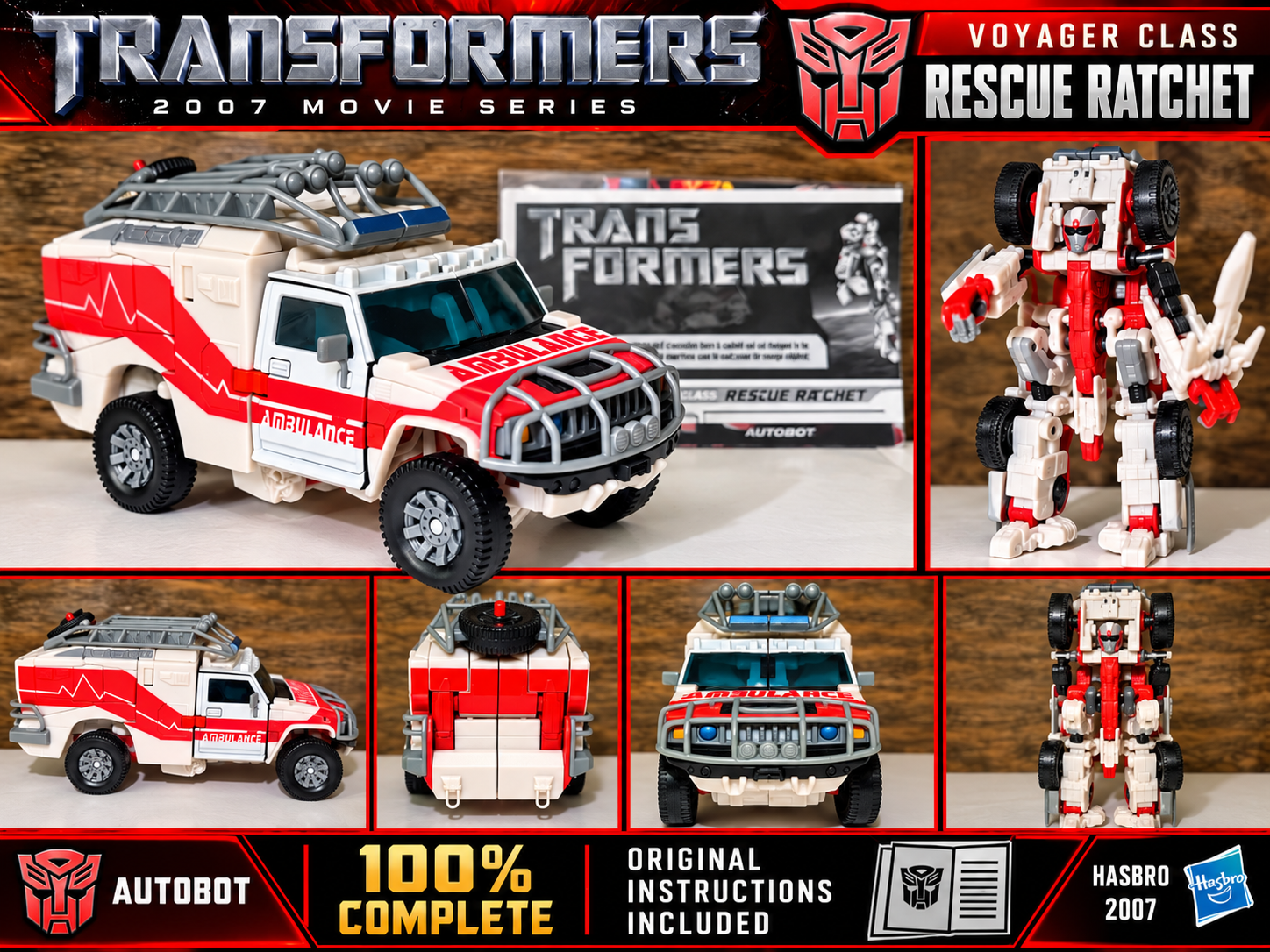 Transformers Rechet 2007 Transformers Movie Rescue Ratchet Voyager Class COMPLETE w ...