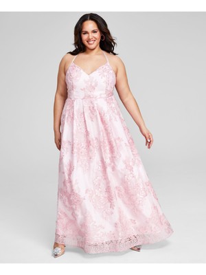 BCX DRESS Womens Pink Cross Back Straps Lined Formal Dress Plus 18W