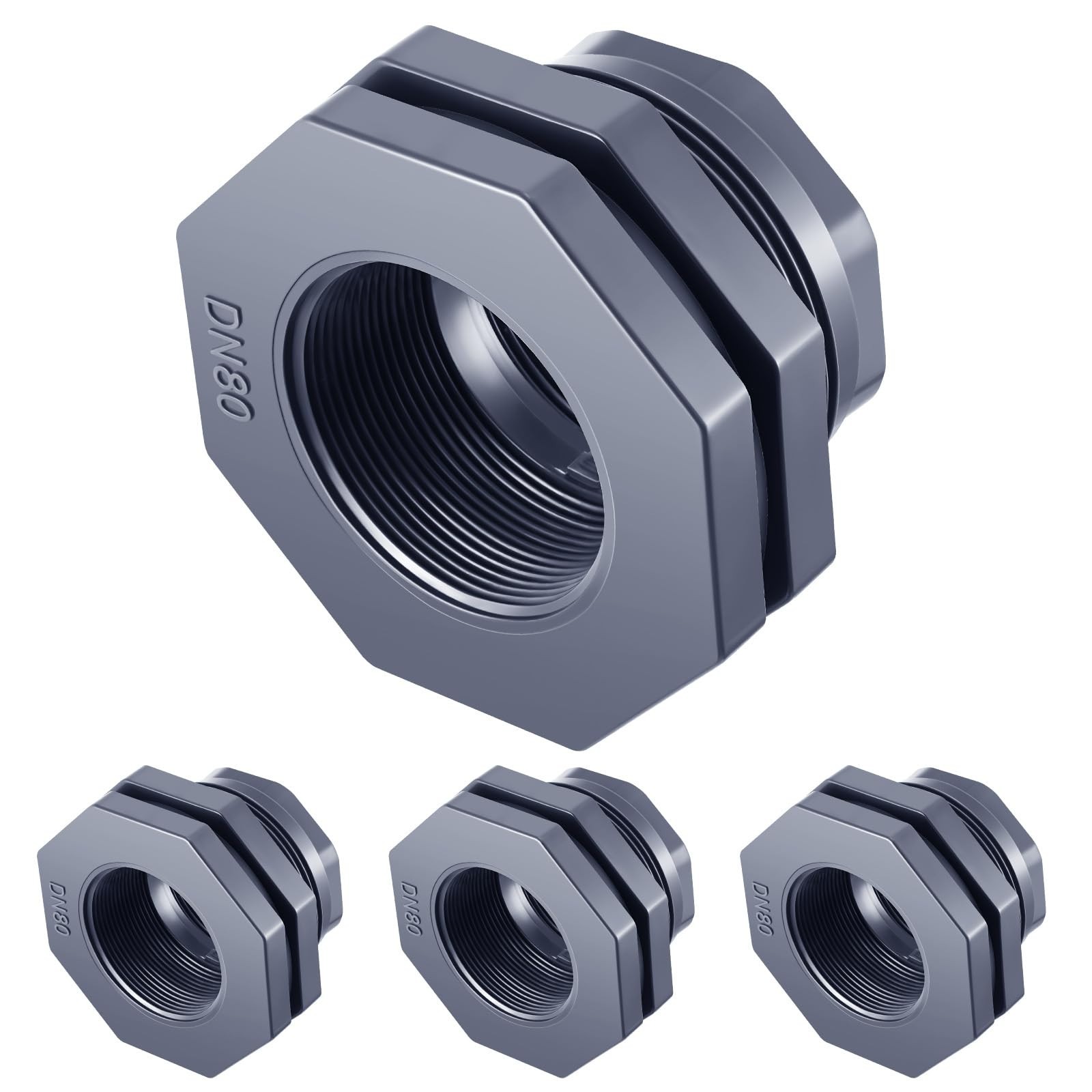 Pack 3 Inch PVC Bulkhead Fitting NPT Tank Connector Rain Barrel