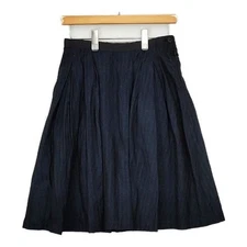 MARGARET HOWELL MHW06620381241 Wool Linen Herringbone skirt Navy 5-0827T∞