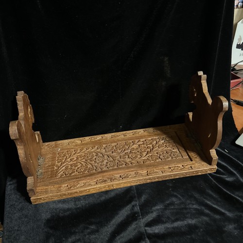 Vintage Carved Wood Adjustable Book Shelf Ends Tabletop Squirrel Handmade India